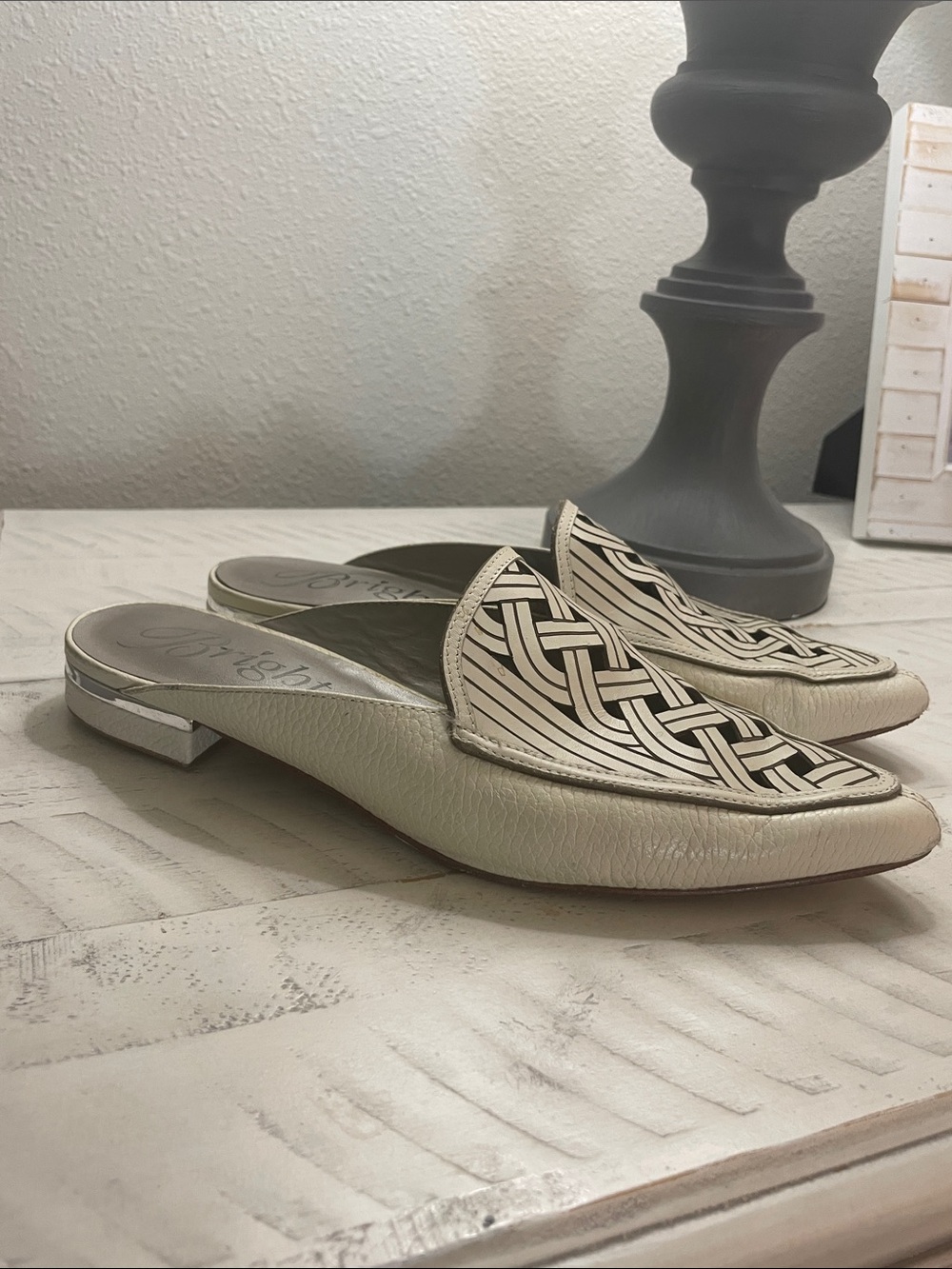 Brighton “Enya”  Woven Detail Cream Women's Slip-On Mules. Size 7